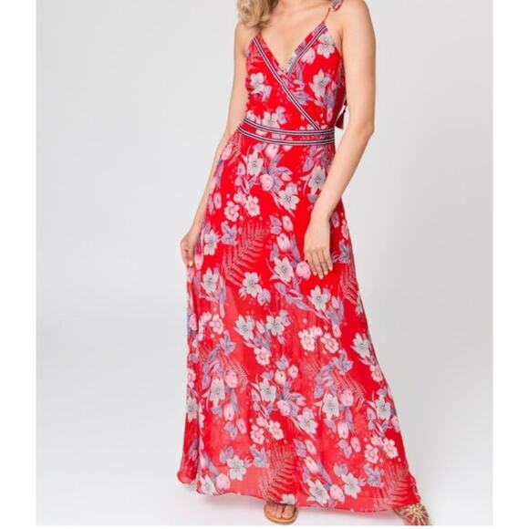 Womens Pia Rossini Virginia Red Tropical Maxi Beach Cover Up Dress size L Resort - Picture 1 of 5